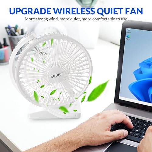 Miniatura 2 de mafiti Ventilador de escritorio pequeño de 6.6 pulgadas para dormitorio, potente ventilador de mesa USB de 3000 mAh, ventilador eléctrico recargable