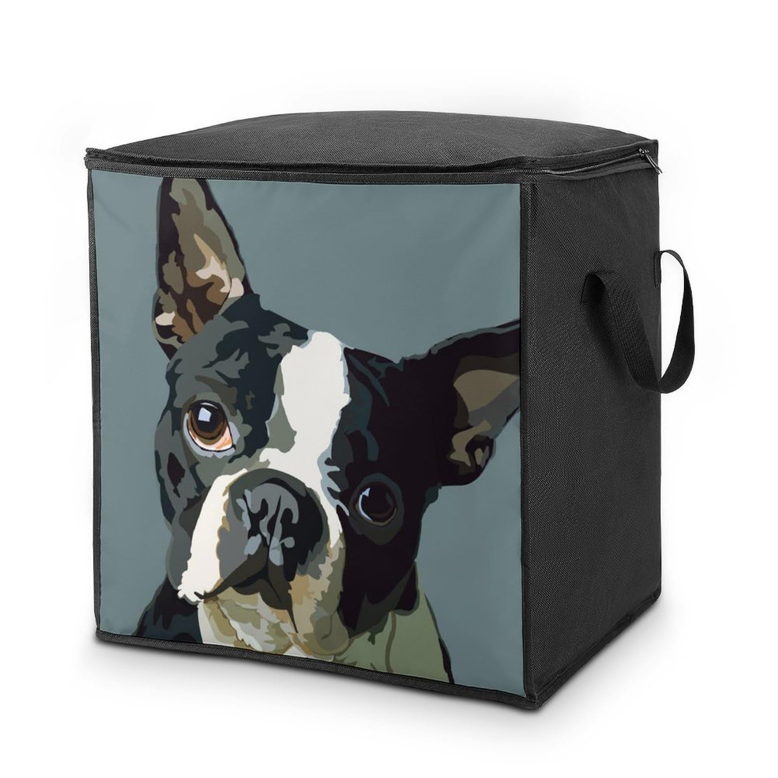 Wlntrophic 70L Storage Bags, Boston Terrier Storage Box with Lid Zipper And Handles, Clothes Bags for Quilt, Blankets, Bedding