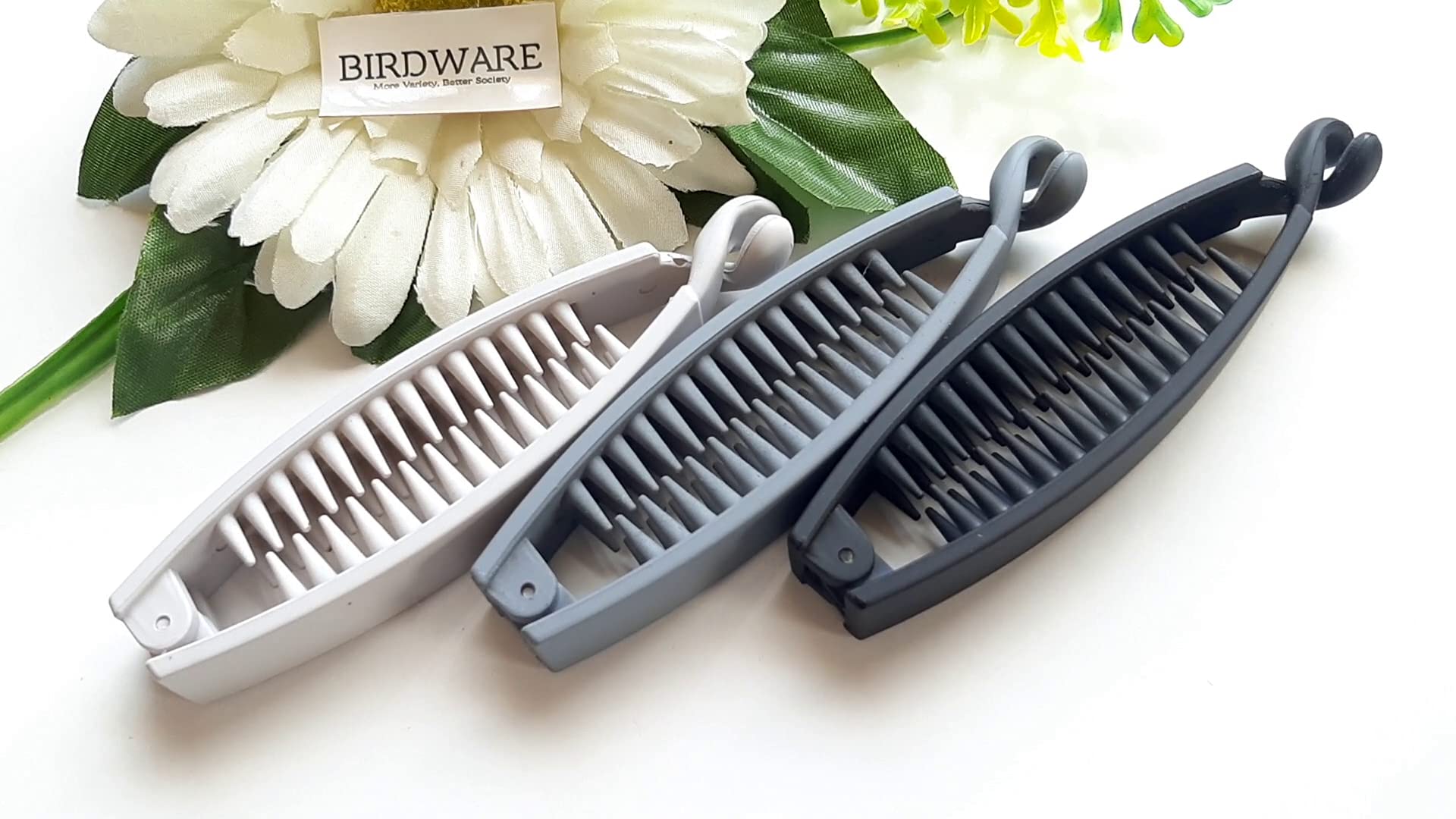 BIRDWARE Big-Size Black Color Imported Rubber Acrylic Material Stone Banana Hair Clips For Women (Pack of 4 Pc, Multi Colour) | Hair Clutchers 1