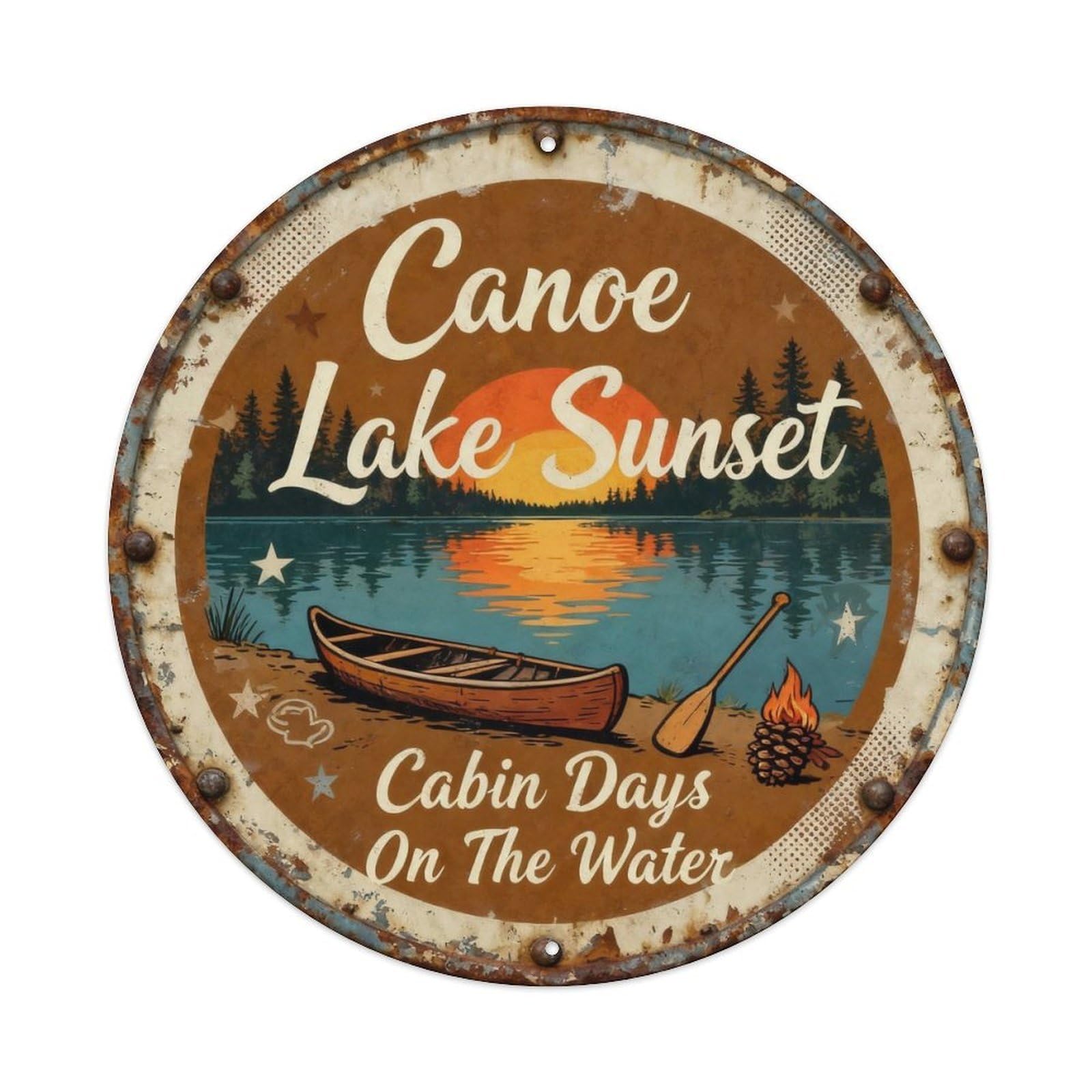 Canoe Lake Sunset Metal Tin Sign Plaque