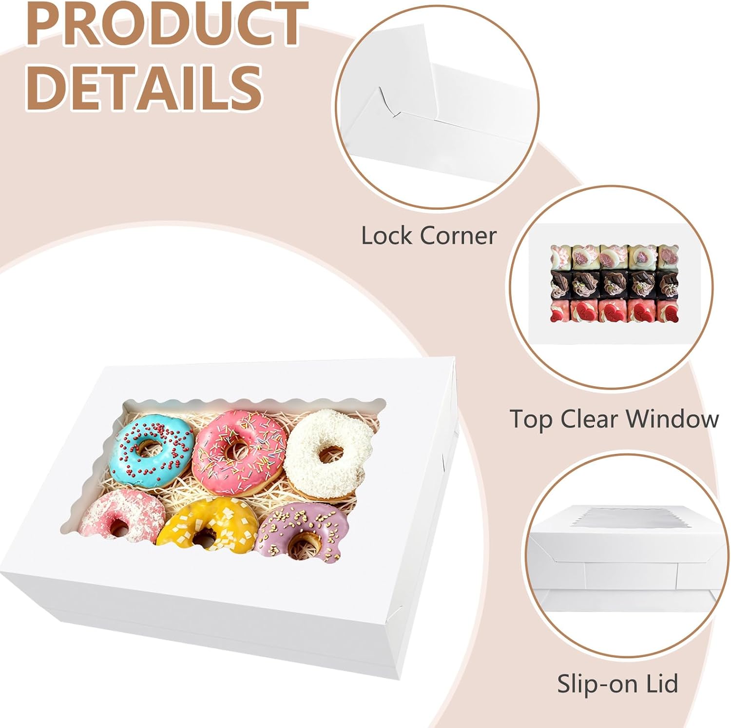 8 Pack Rectangle Quarter Sheet Cake Boxes with Window, 14x10x4 Inch White 1/4 Sheet Bakery Boxes for Pastry Baking Cake, Cupcakes, Donuts, Cookies, Pie Treat Packaging