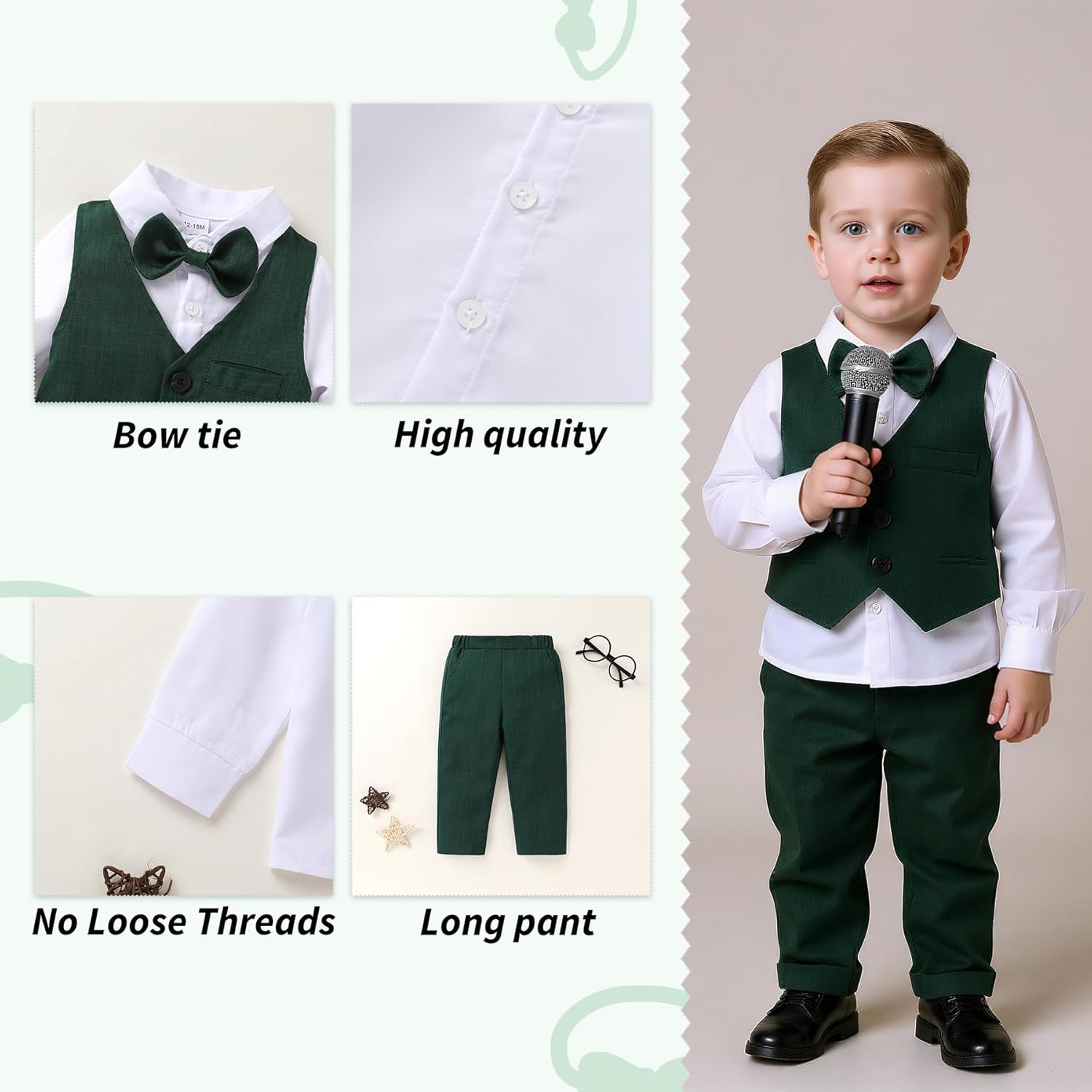 YOUNGER TREE Toddler Boy Clothes Suit Gentleman Wedding Outfits Baby Formal Dress 4-Piece Set - Image 4