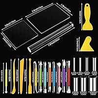 Vista 3 de Honoson Juego de 24 piezas de herramientas para esculpir arcilla, juegos de herramientas de arcilla polimérica, set de bricolaje con rodillo, lámina
