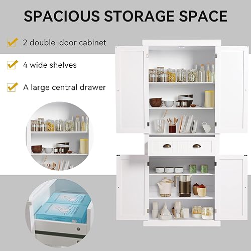 Miniatura 3 de LOUVIXA Armario de almacenamiento de despensa de cocina armario independiente con 2 armarios cajones y estantes ajustables armario de almacenamiento