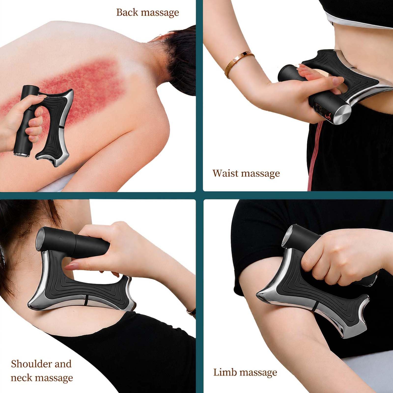 Pistolet De Massage Chauffant, Massage Gun Électrique Musculaire Et Outil Grattoir Gua Sha À Écran LED, Pistolet Massage Musculaire À 3 Vitesses Pour Relaxation, Noir