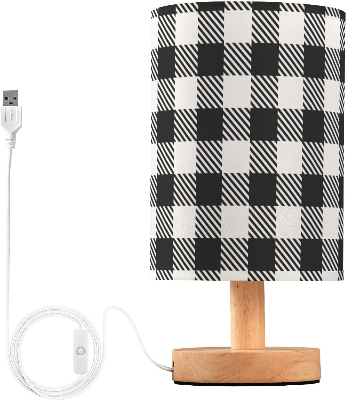 DOMIKING Black Buffalo Plaid Check Bedside Table Lamp for Bedroom Fabric Linen Lampshade Nightstand Lamp Desk Light Lamps for Working Reading Studying 5.12x9.7in