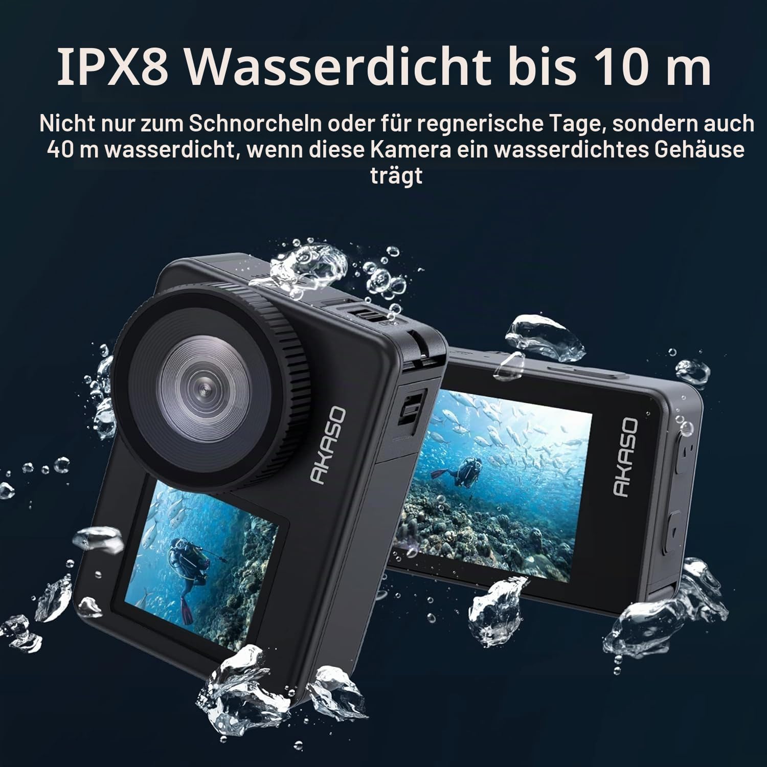 AKASO Action Cam 4K 20MP WiFi Unterwasserkamera IPX8 Wasserdicht Action Kamera EIS 2.0 mit Touchscreen, Zoom, Sprachsteuerung und 2x1350mAh Akkus Kit-Brave 7