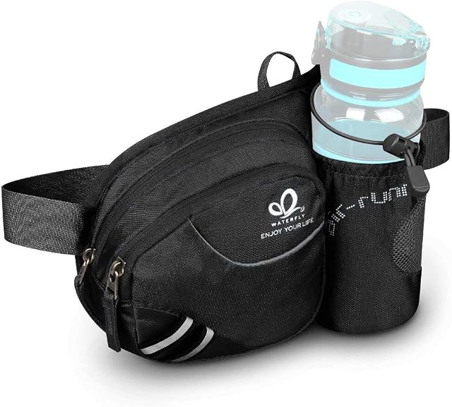 Waist Fanny Pack, WATERFLY Waist Pack with Bottle Holder Water Repellent Bum Bag Dog Walking Waist Bag