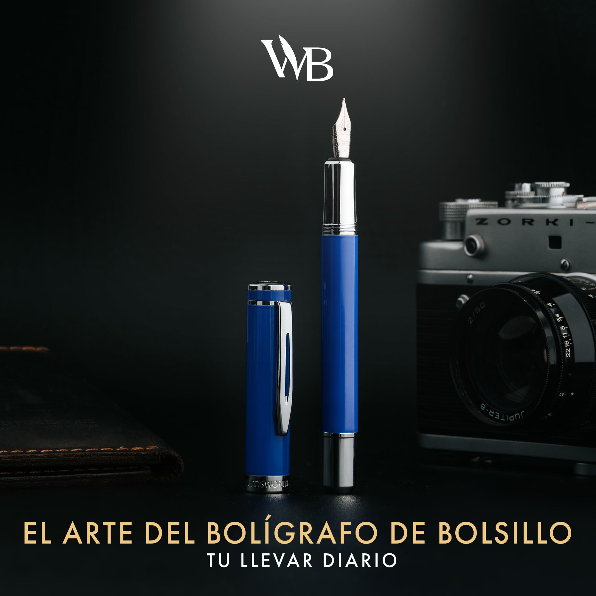 Wordsworth and Black Fountain Pen Mini EDC Bolígrafo de Bolsillo Azul, Cromo, Punta Mediana, 6 Cartuchos de Tinta, Convertidor de Tinta, Conjunto de Regalo de Bolígrafo Recargable, Hombres y Mujeres