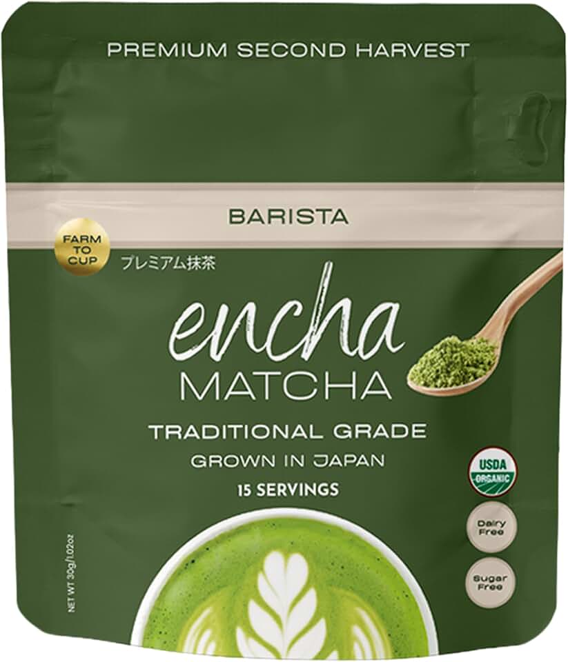 Encha Matcha Powder Barista Grade Latte Organic Matcha Powder – 100% Japanese Matcha Green Tea Powder for Lattes & Everyday Culinary Recipes, Smooth Milk-Friendly Blend, Unsweetened, 30g / 1.06 oz USDA Organic