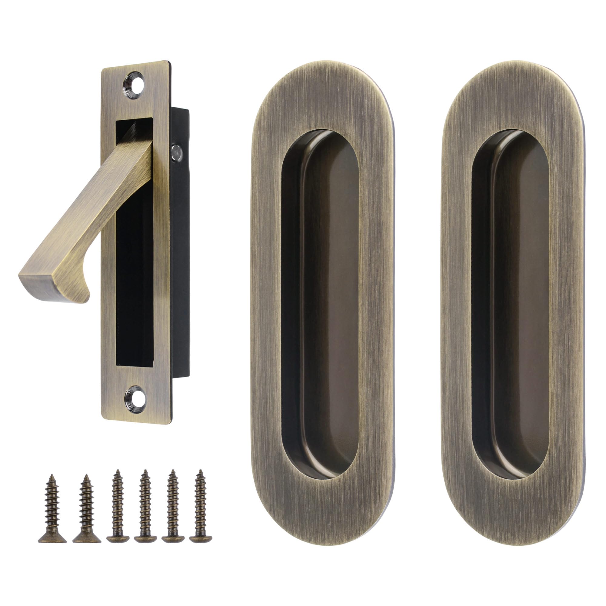 UFURMATE 1 Set Oval Recessed Sliding Door Hnadles and Edge Pull,Bronze