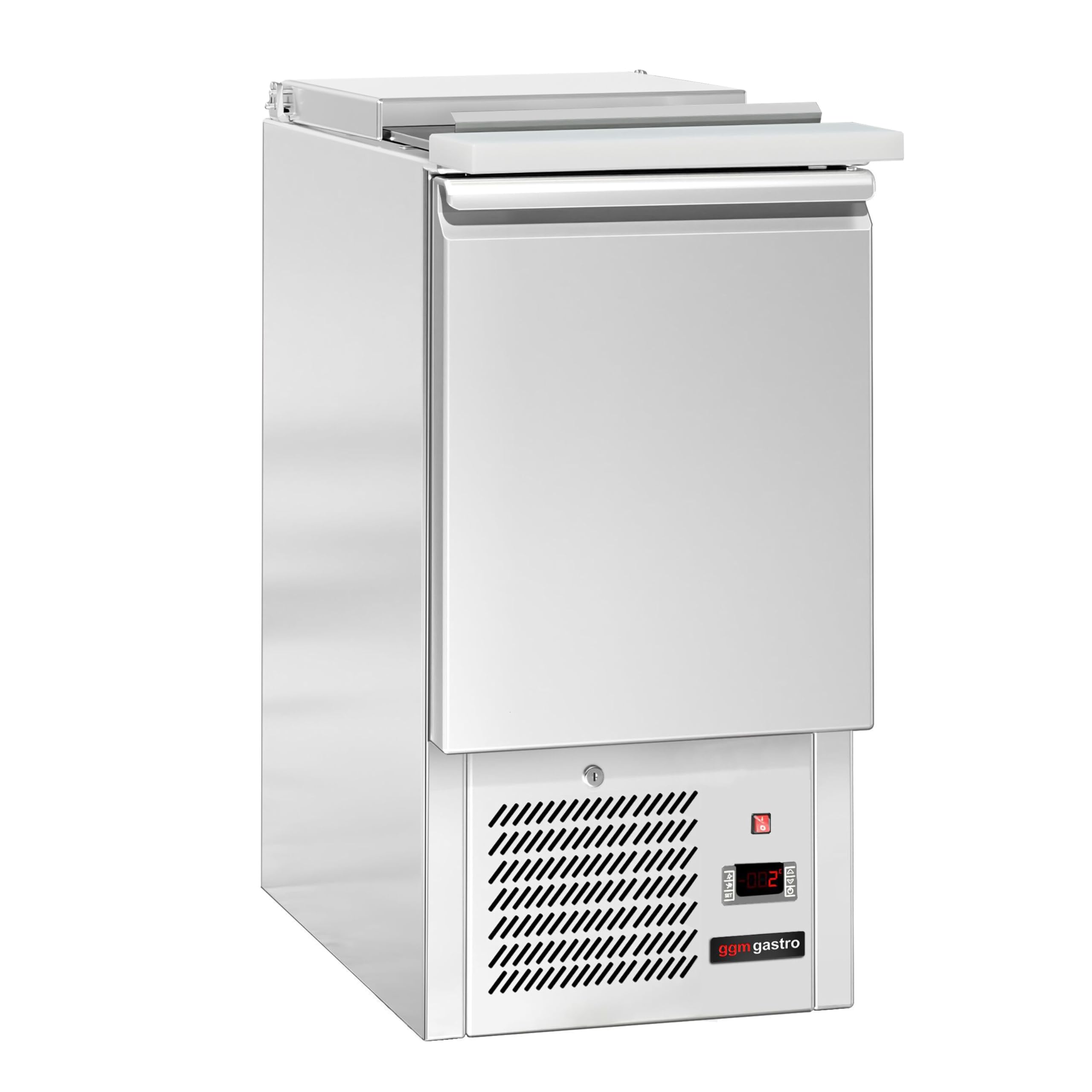 GGM Gastro | SAJ47#07 | Saladette ECO - 450mm - 1 Tür - mit Einlass für 1x GN 1/1 & Edelstahldeckel