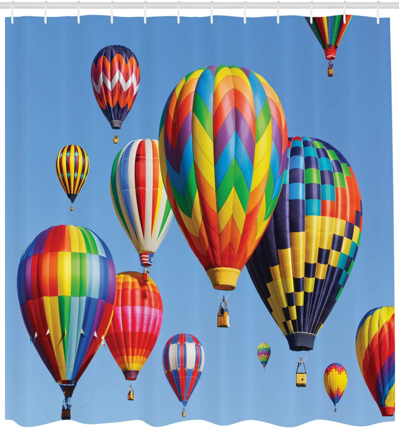 Ambesonne Balloon Shower Curtain, Colorful Air Balloons in The Sky Air Aviation Themed Photograph Touristic, Cloth Fabric Bathroom Decor Set with Hooks, 75 Long, Blue Green
