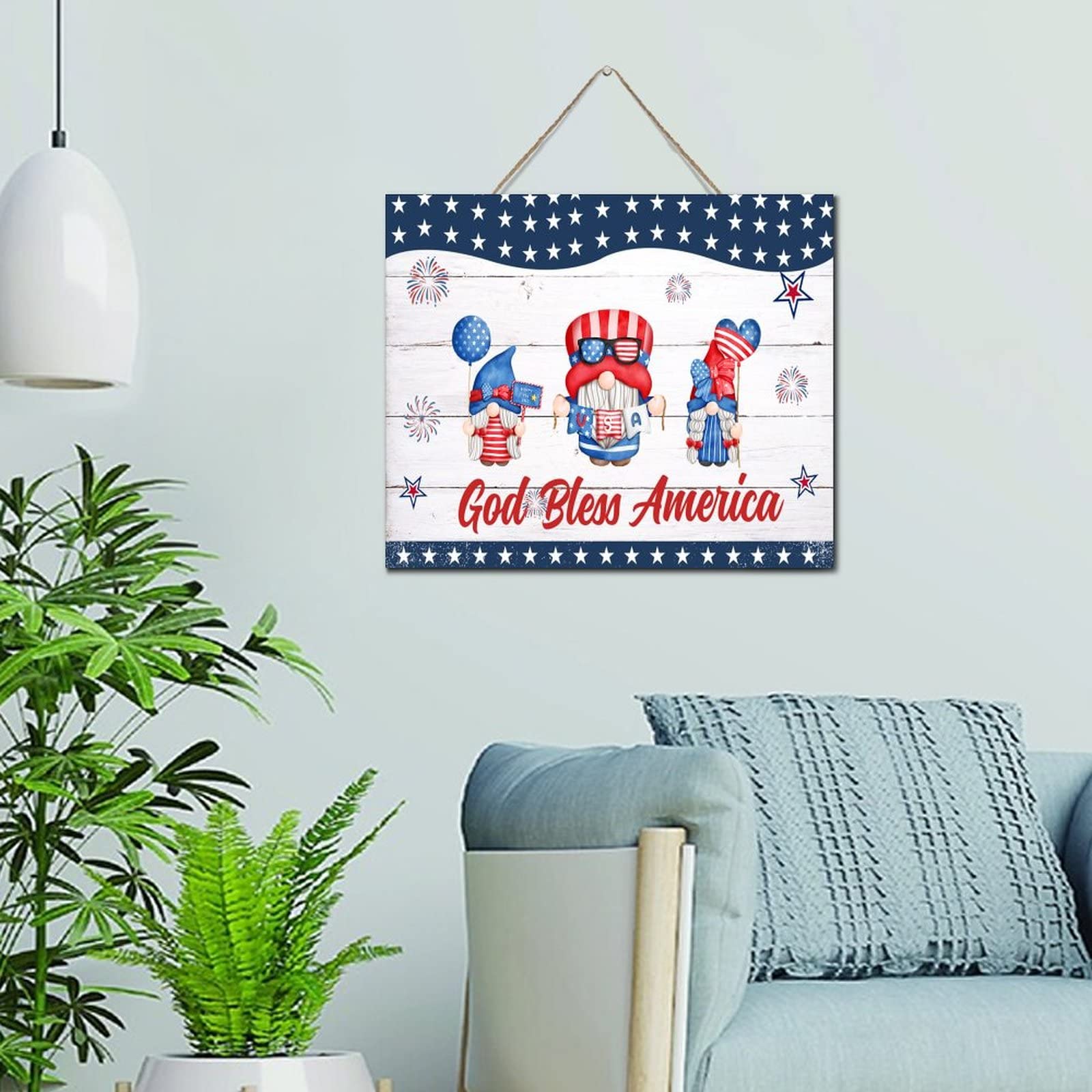 Décoration murale vintage en bois avec plaque positive God Bless America de 25x30 cm