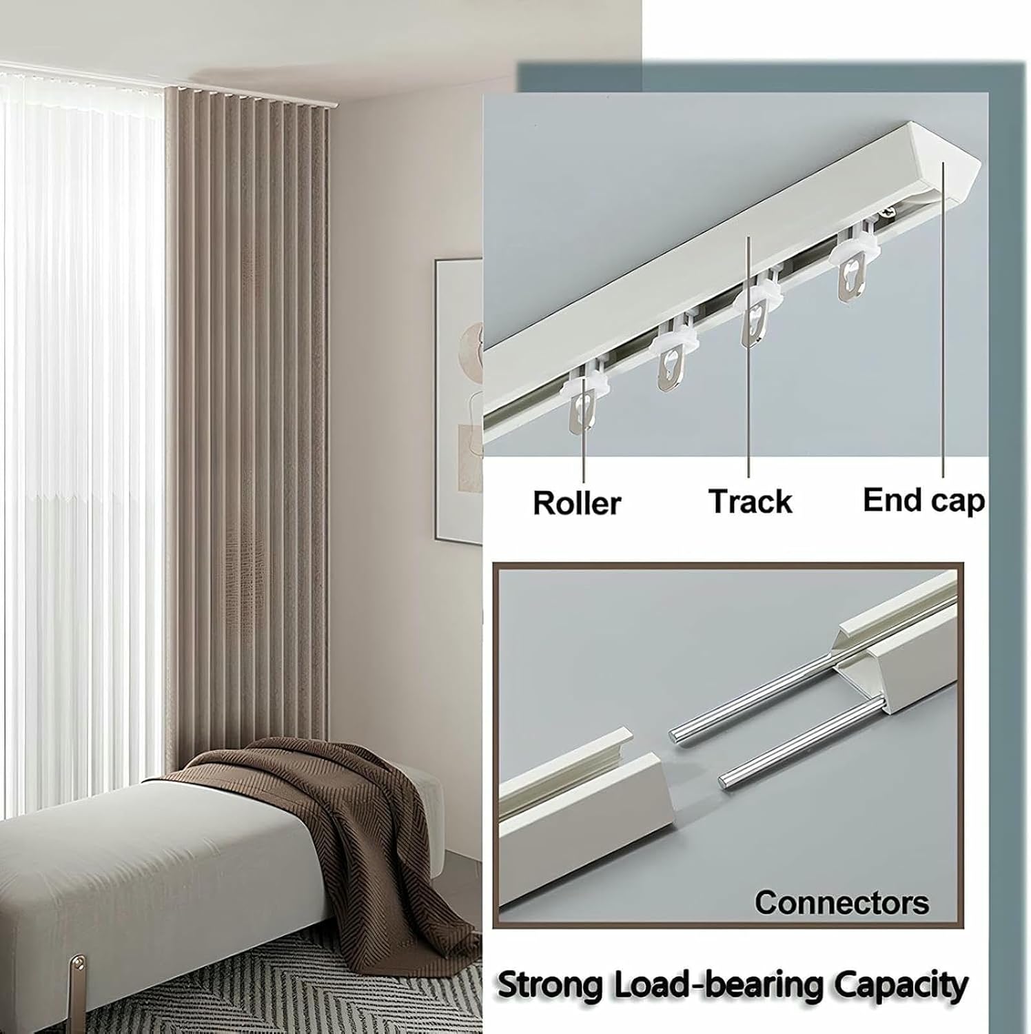 Ceiling Curtain Track Set 6.0M 4.0M 3.0M 2M 1.2M 1M, Aluminium Ceiling Track For Curtains, Ceiling Mounted Curtain Rail for Bay Windows Rv Room Divider