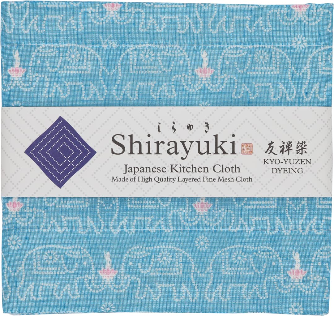 Shirayuki Japanese Kitchen Cloth KYO-YUZEN. Made Layered Fine Mesh Cloth. Dish wipe, table wipe, hand wipe. Made in Japan (Nile Blue, Buddha)