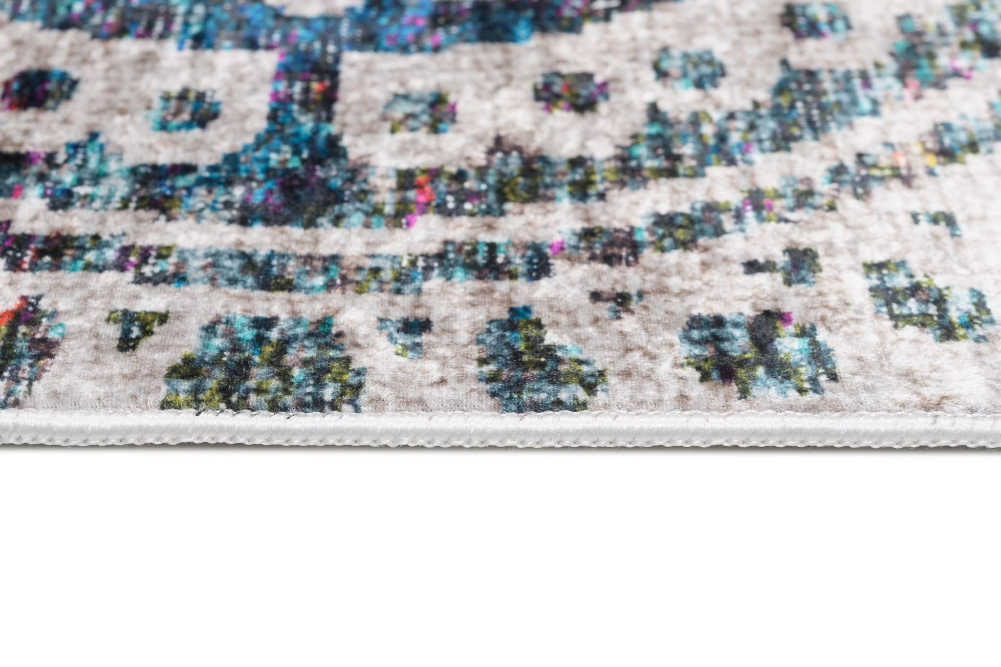 TAPISO Toscana Teppich Bedruckter Teppich Mehfarbig Bunt Runde Rosetten Vintage Waschbar rutschfest Wohnzimmer Schlafzimmer Büro Modern Design 160 x 230 cm