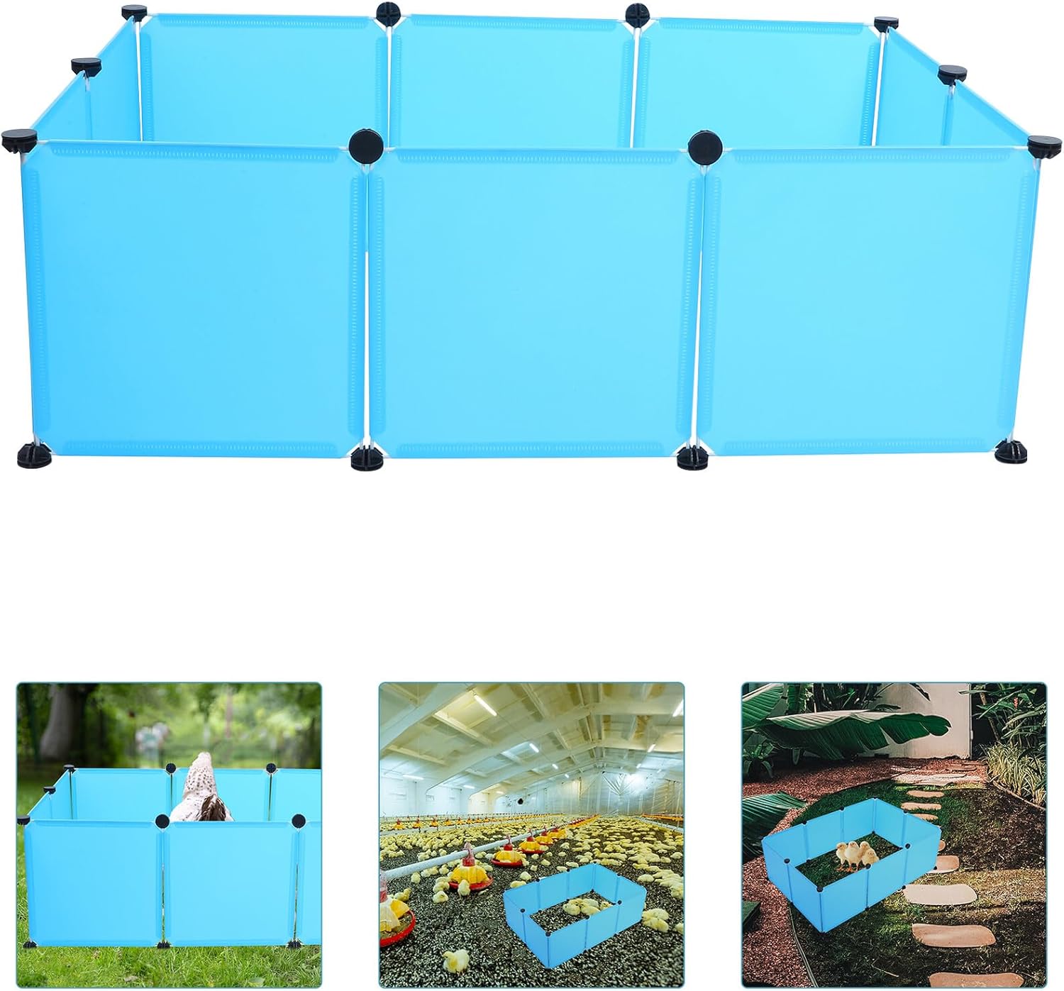 10pcs Large Small Pet Playpen Fence Set with Blue Embossed Panels and Black Clips, Indoor Exercise Enclosure for Chicks, Rabbits, Ducks, and Guinea Pigs