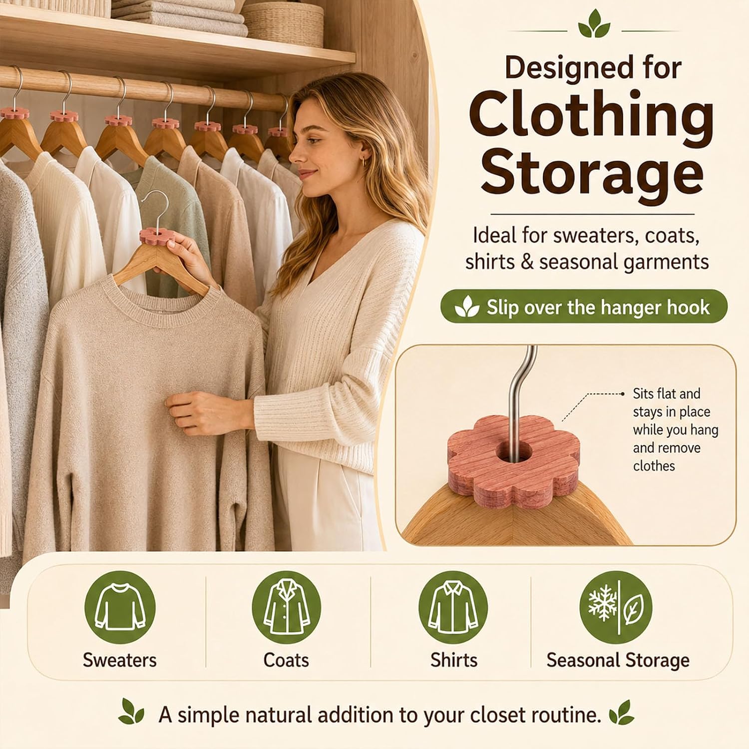 32 Pcs 100% Natural Cedar Rings for Wardrobe Closet,Aromatic Scent Cedar Rings for Clothes Storage, Closets Clothes Hangers and Drawers