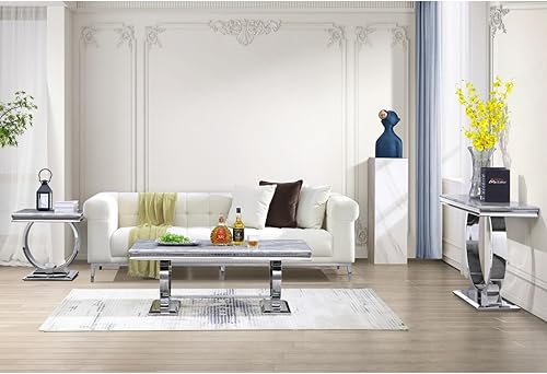 Miniatura 7 de Mesa consola plateada, mesa rectangular de 50 pulgadas con base en U espejada, mesa consola moderna gris para entrada, sala de estar, oficina,