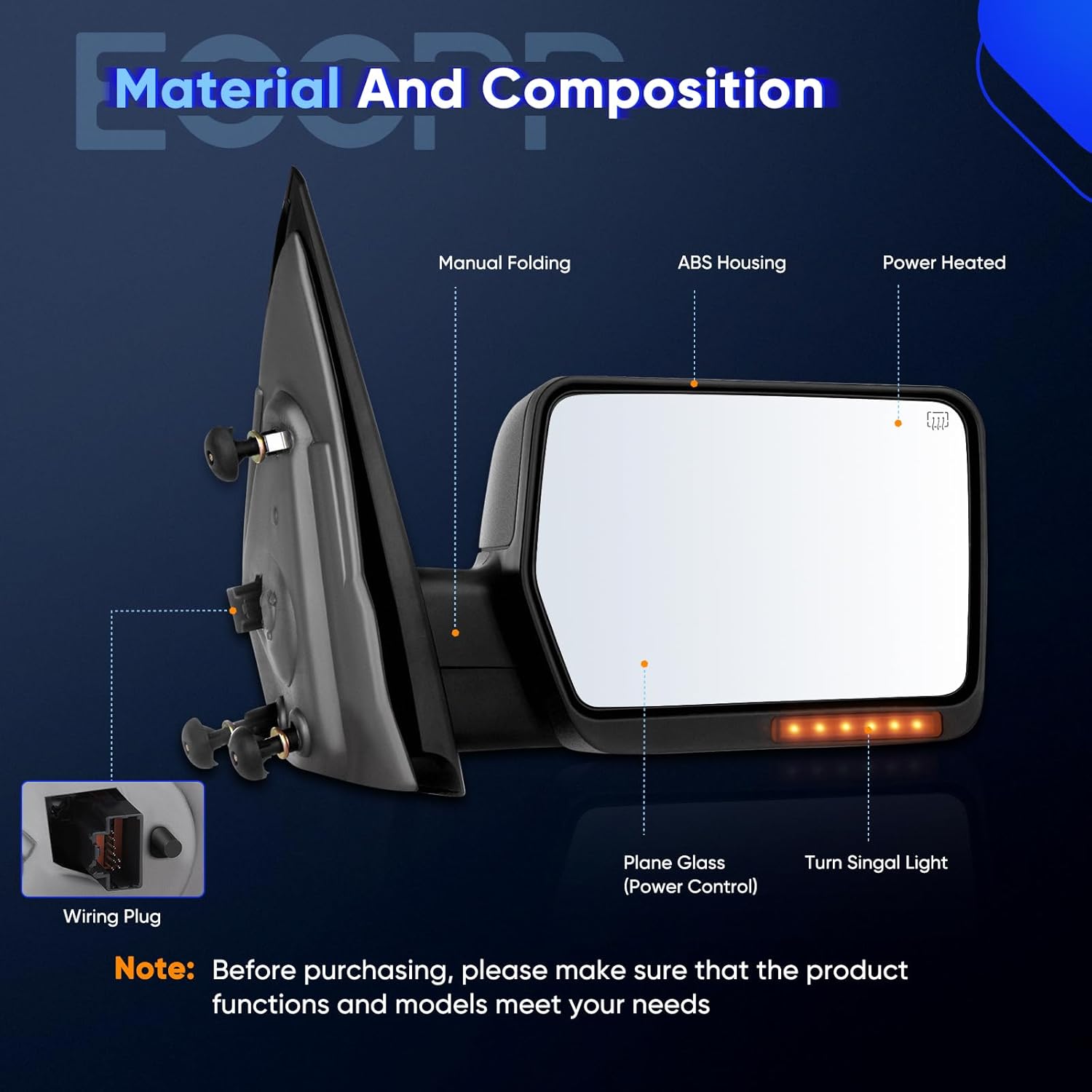ECCPP Towing Mirrors Replacement Fit For 2004-06 For Ford For F-150 Truck Pair Set Power Heated Signal Lighted Side View