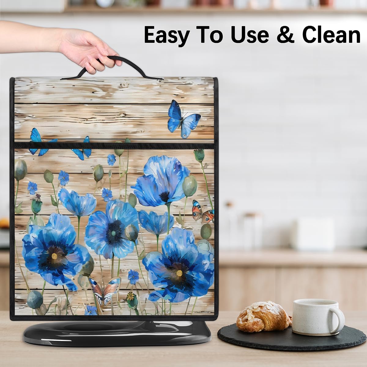 Mixer Cover Blue Poppy Butterfly Wooden Texture Kitchen Stand Mixer Cover 5-8 Quart with Pockets Coffee Maker Blender Dust Cover Appliance Covers