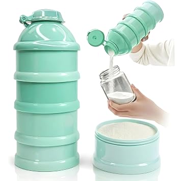 Mommys Helper Baby Formula Dispenser On The Go, Stackable Travel Formula Container To Go, Non-Spill Pour Spout, 4-Compartment Powder Storage Tidal Teal