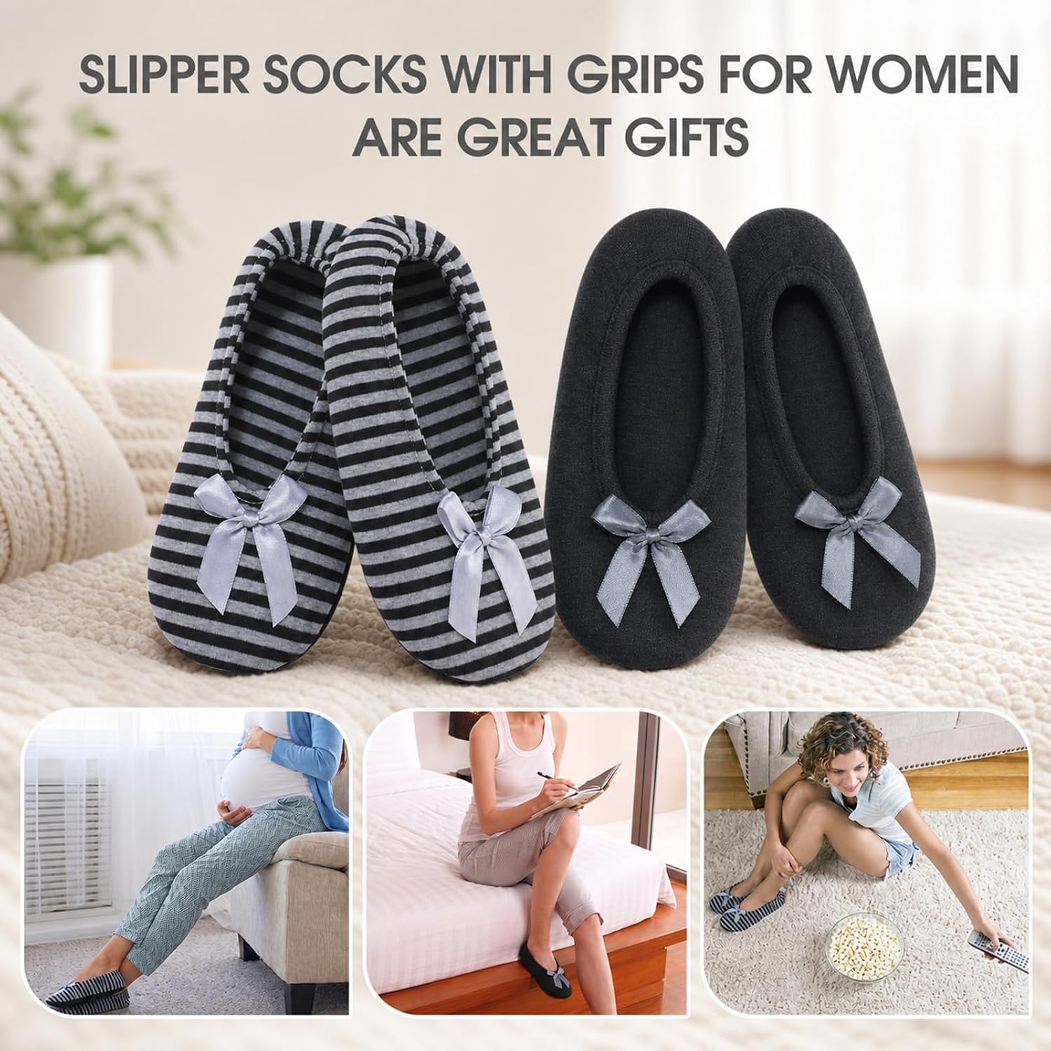 Yahenda 2 Pairs Women Non Slip Slipper Socks