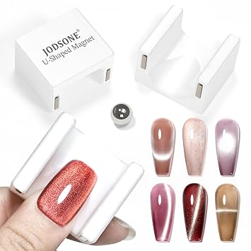 JODSONE 5D Automatic Cat Eye Magnet for Nails, U-Shaped Strong Nail Art Magnet Tool with Ball Magnet, Easy Multiple Cat Eye Effects for Beginners DIY at Home SalonMagnet Only, No Gel Included