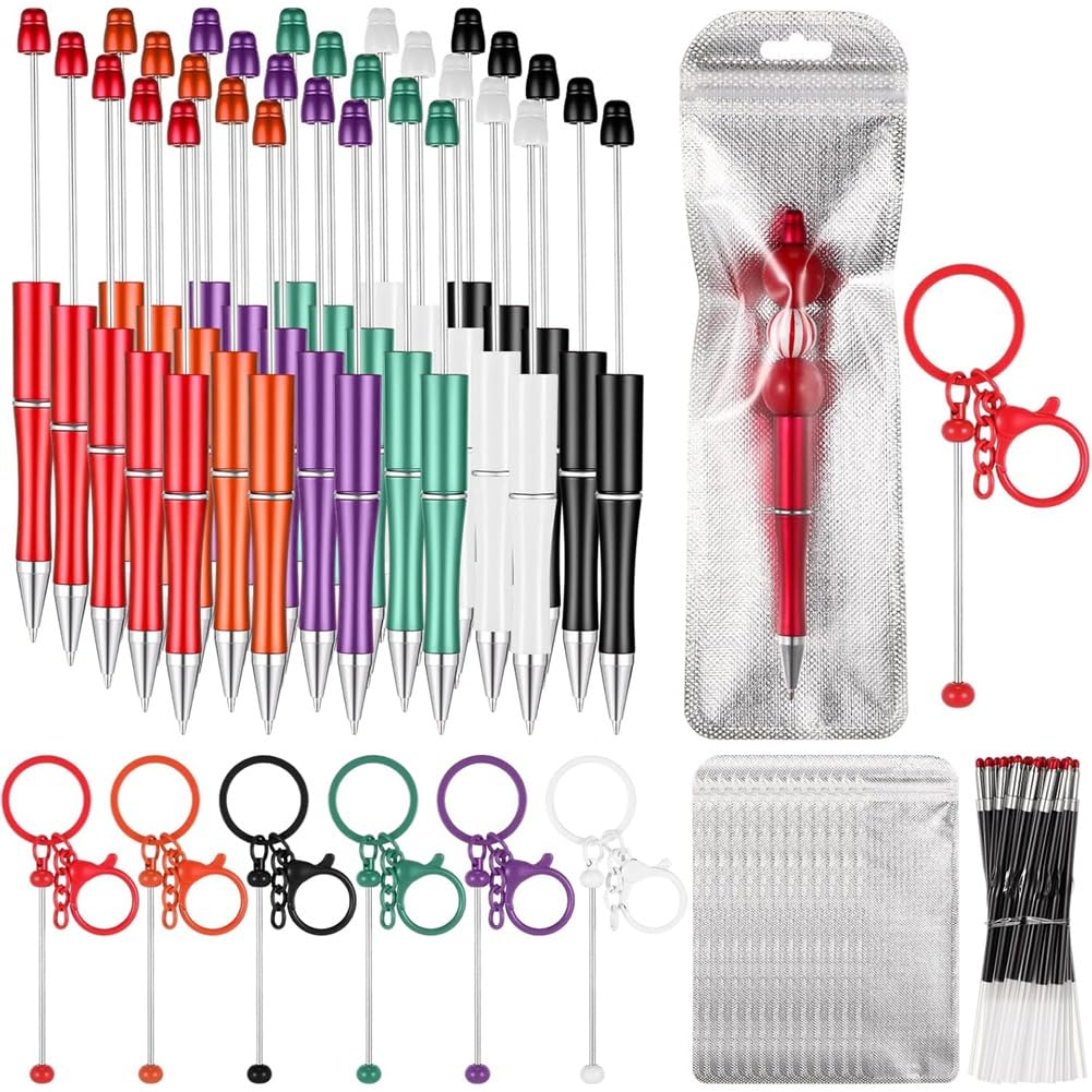 UDSKNV[KSL DIY Bead Keychain Making Kit with Refill Bags Beadable Pen Keychains Beadable Keychain Bars Beads Not Included School