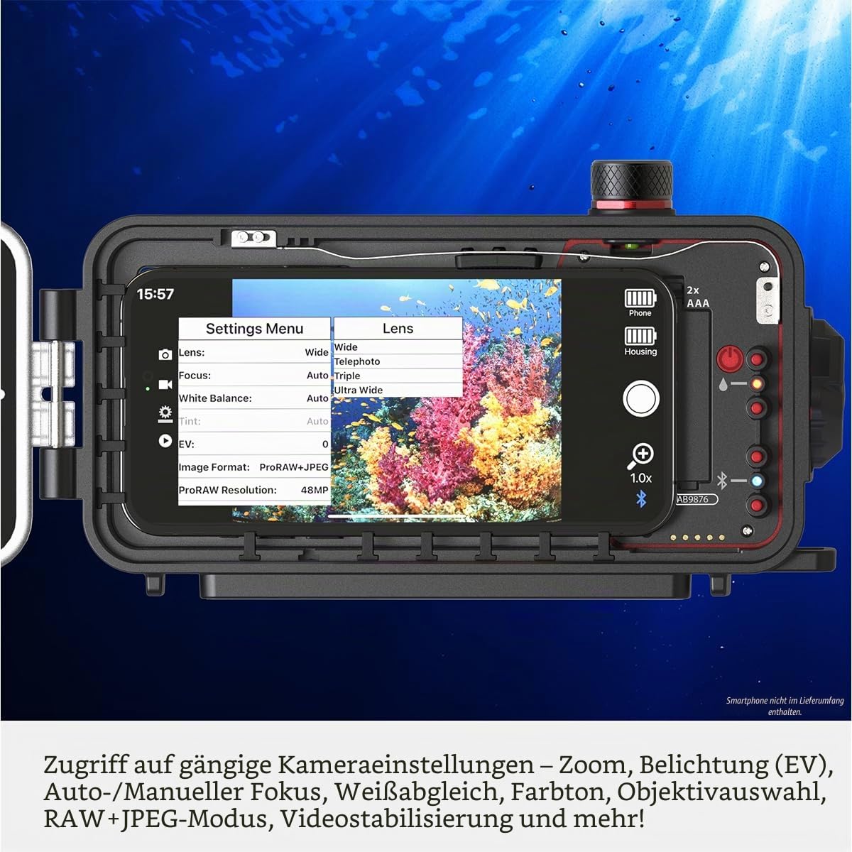 Sealife SportDiver Ultra Unterwasser-Smartphone Gehäuse & Sea Dragon 2500 Lumen Licht, wasserdichte Fotografie, einfache Kamerasteuerung, passend für Smartphones bis zur Größe des iPhone 17 Pro Max