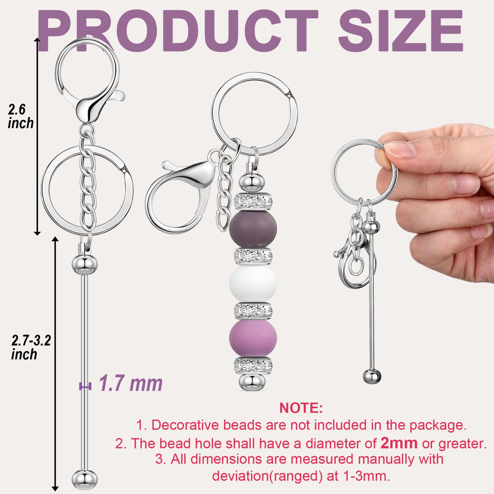 20/40/66pcs Beadable Keychain Bars Bulk Blank Creative Cute Keychains Bar for Beads Purse Keychains for Women Man