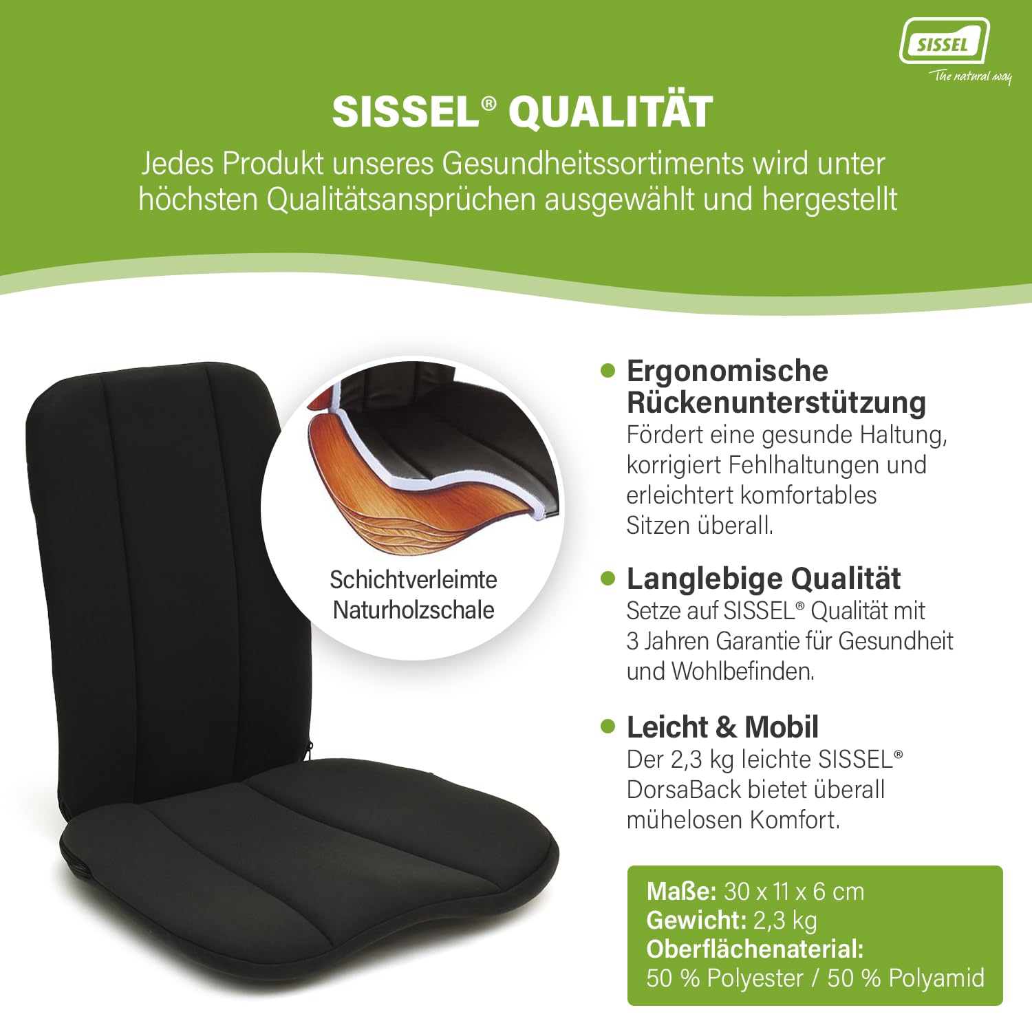 SISSEL DorsaBack Rückenkissen | Ergonomische Rückenstütze für gesundes Sitzen | Lendenkissen & Lendenwirbelkissen für Büro & Zuhause | Sitzkissen Auto mit Verstellbarer Neigung & hohem Komfort