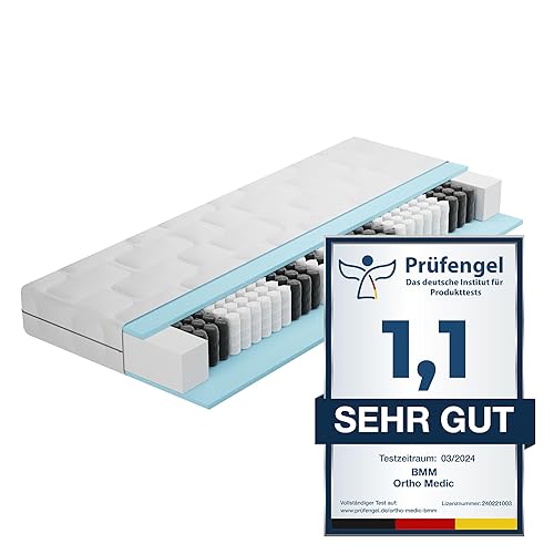 BMM Matratze 140x200 cm Ortho Medic Taschenfederkernmatratze Härtegrad H4/Öko-Tex Zertifiziert/orthopädische