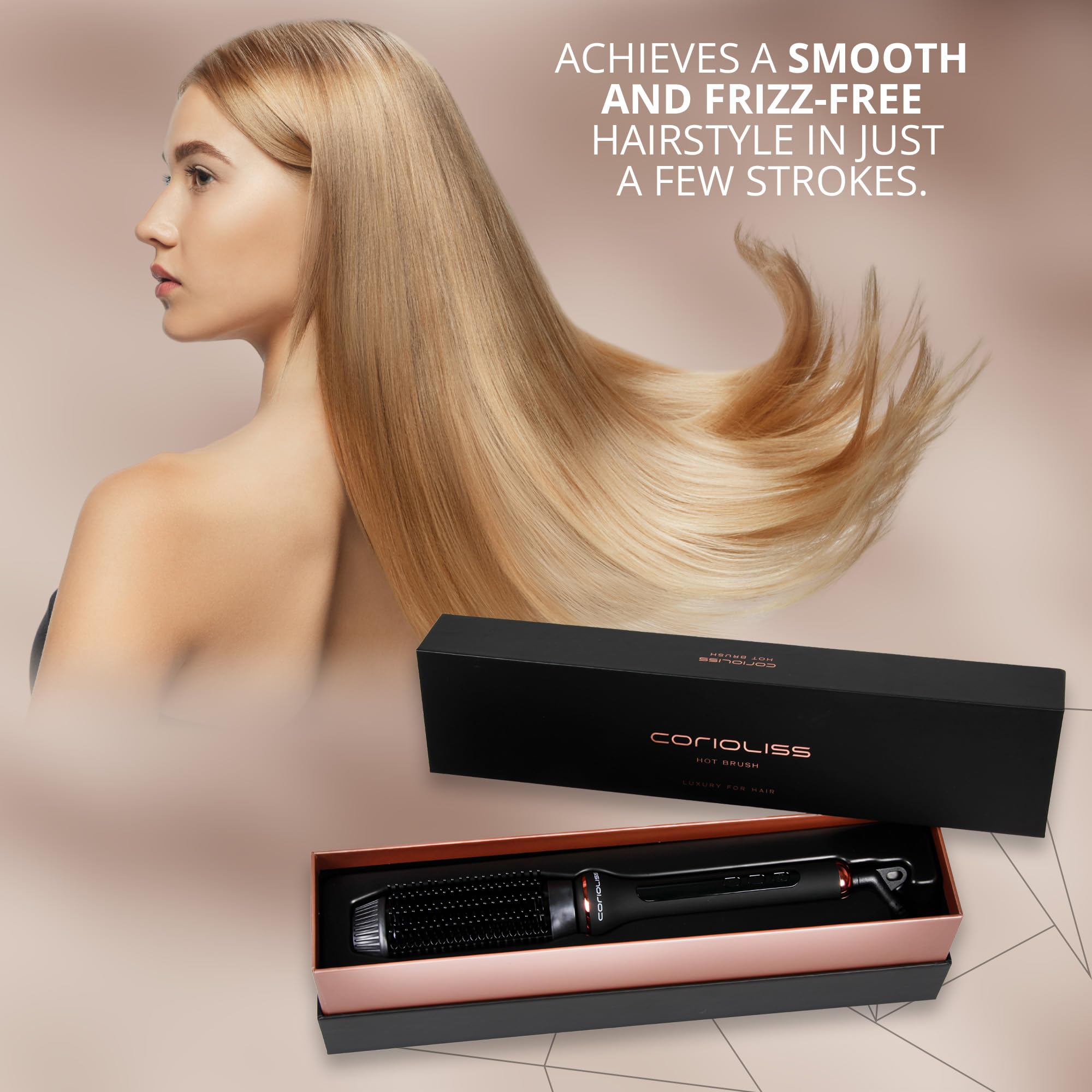 Corioliss Elektryczna szczotka do prostowania włosów Hot Brush Antifrizz Kontrola temperatury od 80° do 210 ° jonowa ceramiczna automatyczne wyłączanie