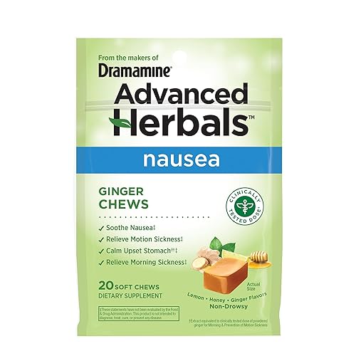From the Makers of Dramamine, Advanced Herbals Ginger Chews for Nausea Relief, Morning Sickness Relief & Motion Sickness Relief During Travel, Lemon-Honey, 20 Count - Ginger Chew - 20 Count (Pack of 1)