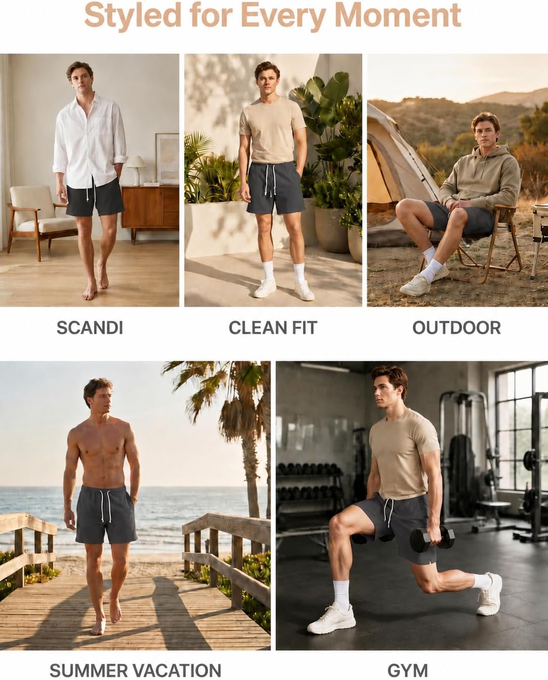 Mens Athletic Workout 5.5" Cotton Sweat Shorts with Pockets