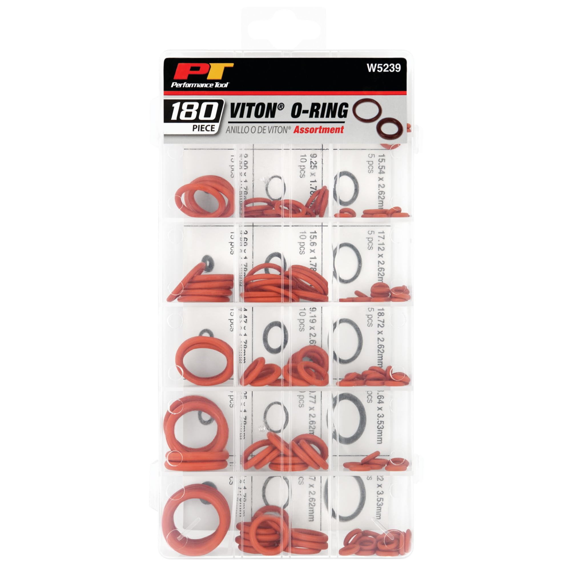 Performance Tool W5239 Polymer Viton O-Ring-Sortiment, braun, 180 Stück, 9 mm-20 mm