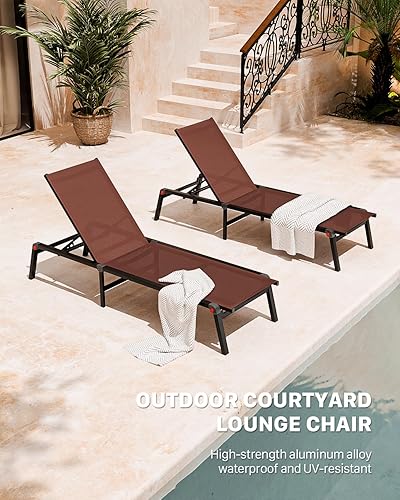 Miniatura 3 de Juego de sillas de aluminio para patio, respaldo ajustable de 5 posiciones, silla plegable para exteriores, sillas de piscina para piscina, césped,