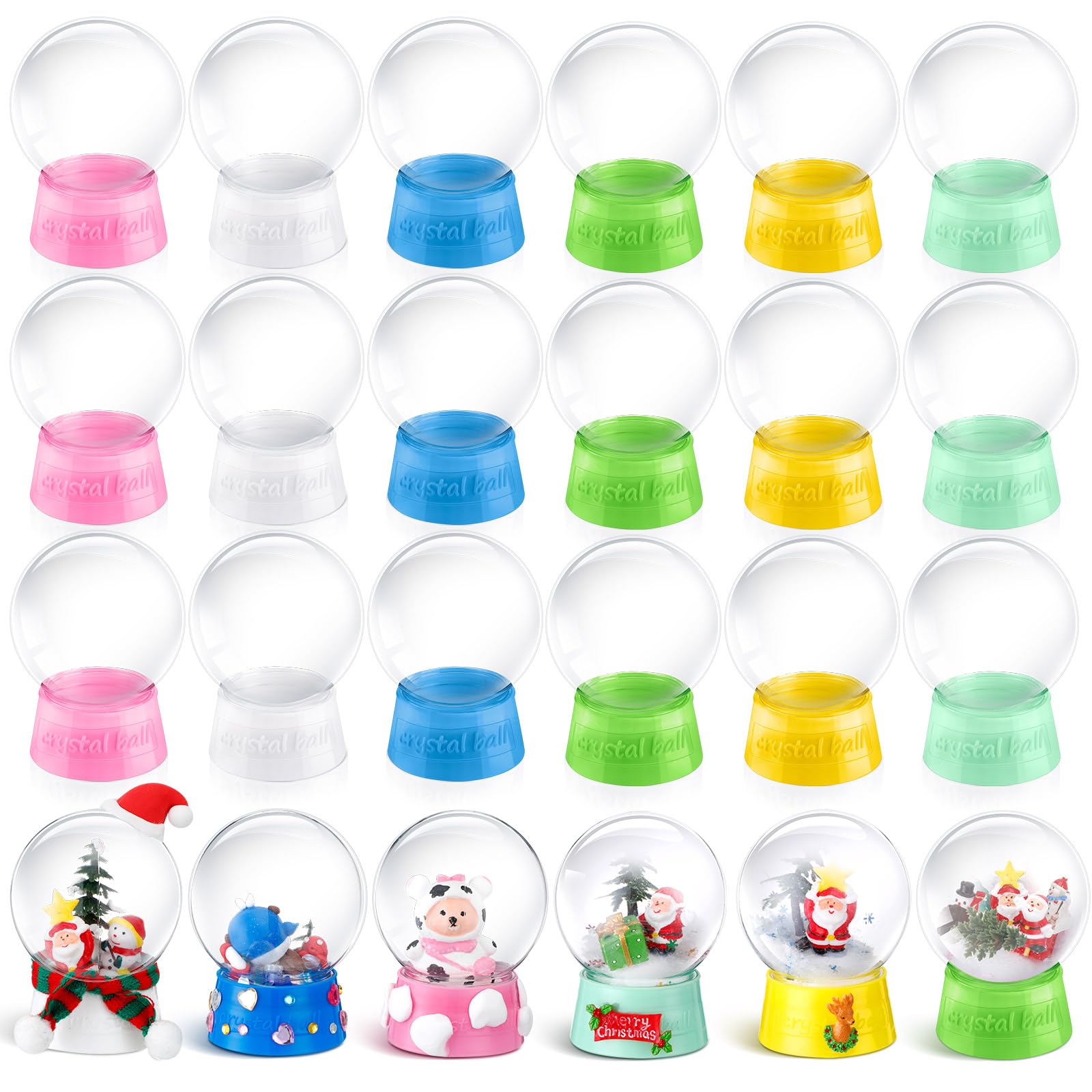 Mifoci 24 globos de nieve de plástico transparente de 4 pulgadas, globos de nieve de Navidad rellenables vacíos con tapa de rosca, caja de exhibición para manualidades, adornos de niños, decoración