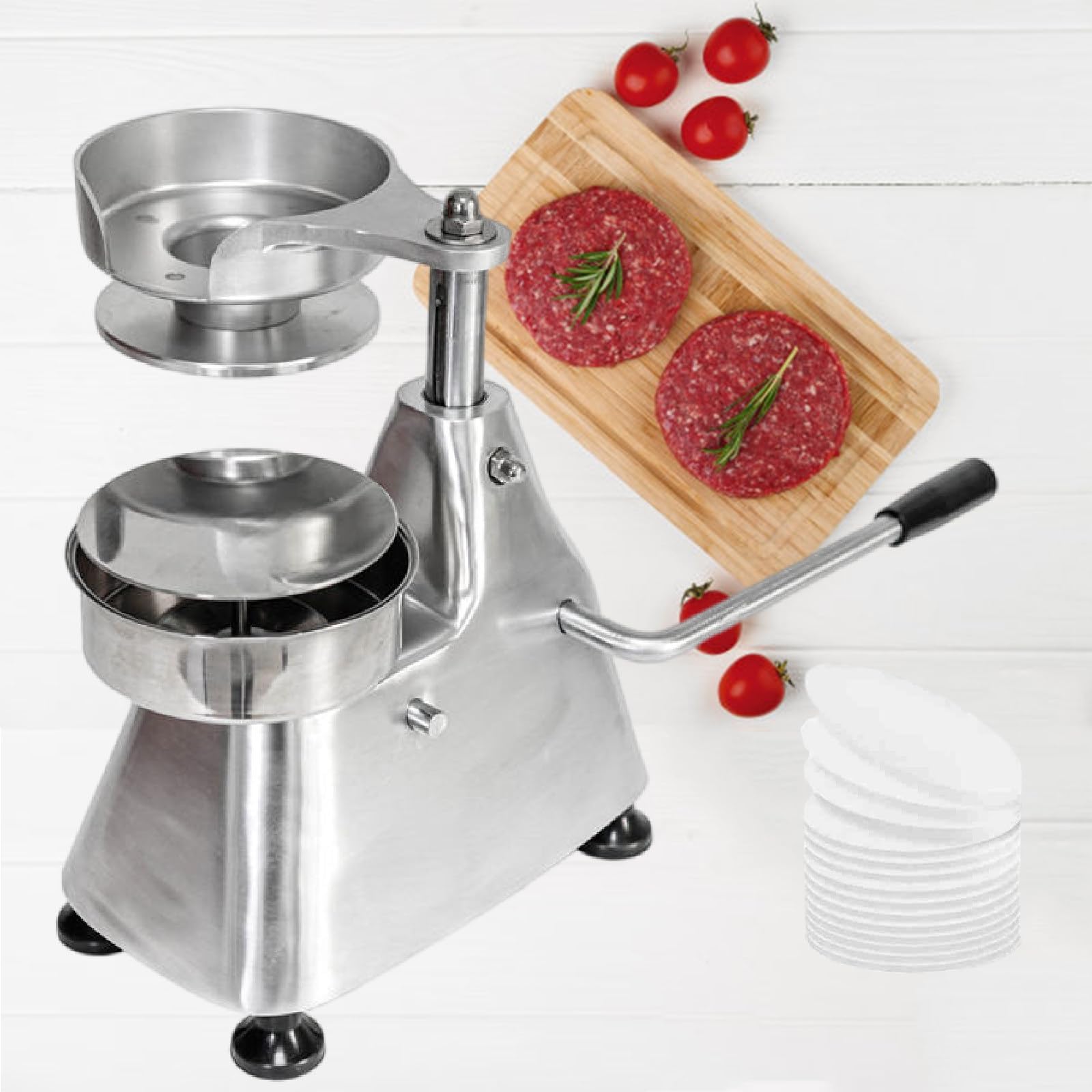 Robuste Burgerpresse mit 500 Patty Papers, Edelstahl Hamburger Patty Maker für BBQ Grillen, Küche & Kochen im Freien