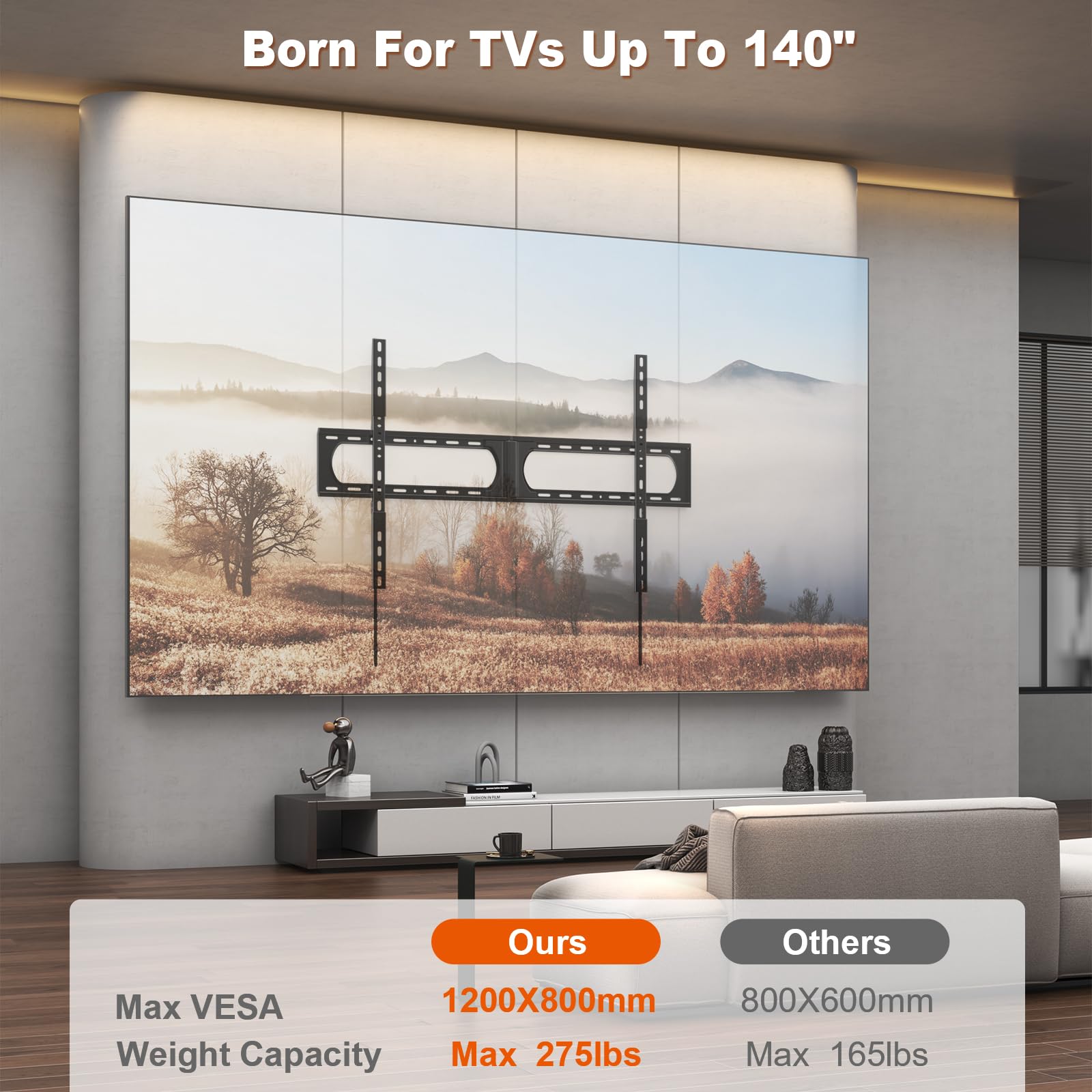 Uniwersalny uchwyt ścienny do telewizora Ultra Slim do telewizorów 37-140", do 125 kg, maks. VESA 1200 x 800, czarny