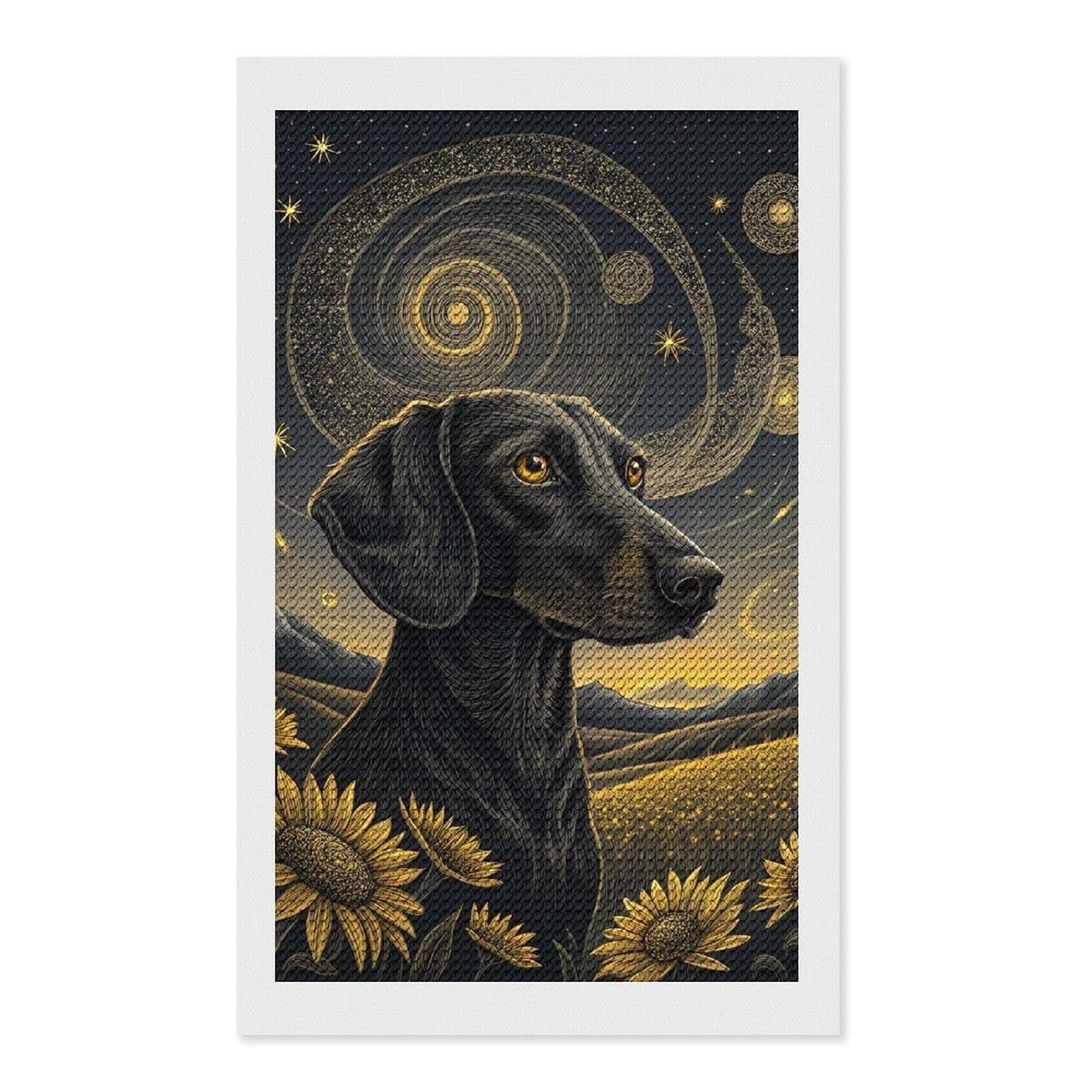 Junmoney Dachshund in A Starry Field Diamond Painting Canvas Set 12"x20", Easy to Enjoy, Adhesive Canvas, Office Decor, Holiday Gift Idea, with Tool Kit