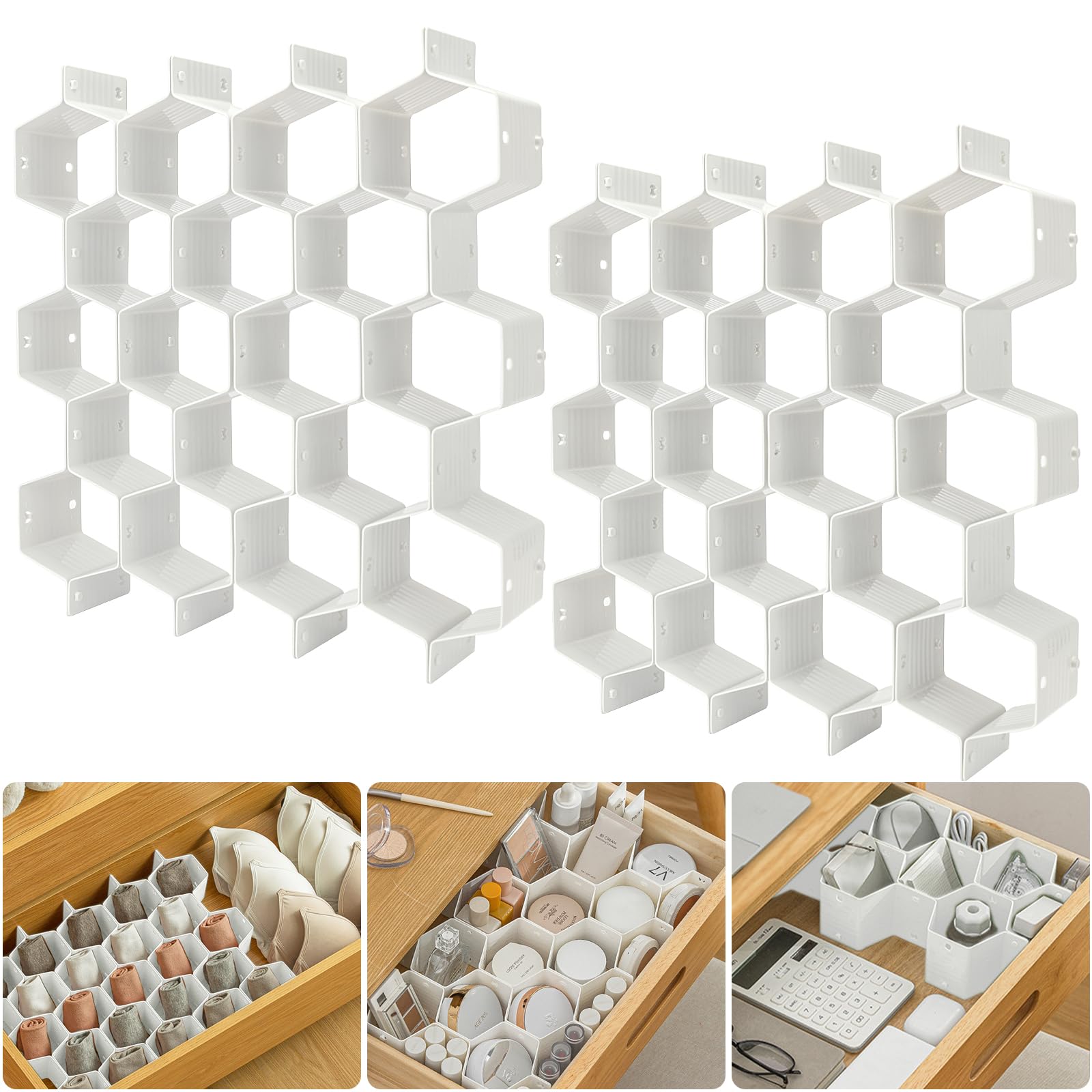 Bazasa Honeycomb Drawer Organizer Divider 16 PCS Adjustable Separator for Underwear Socks Jewelry Belts TiesClothing, Makeup Office Supplies (White)