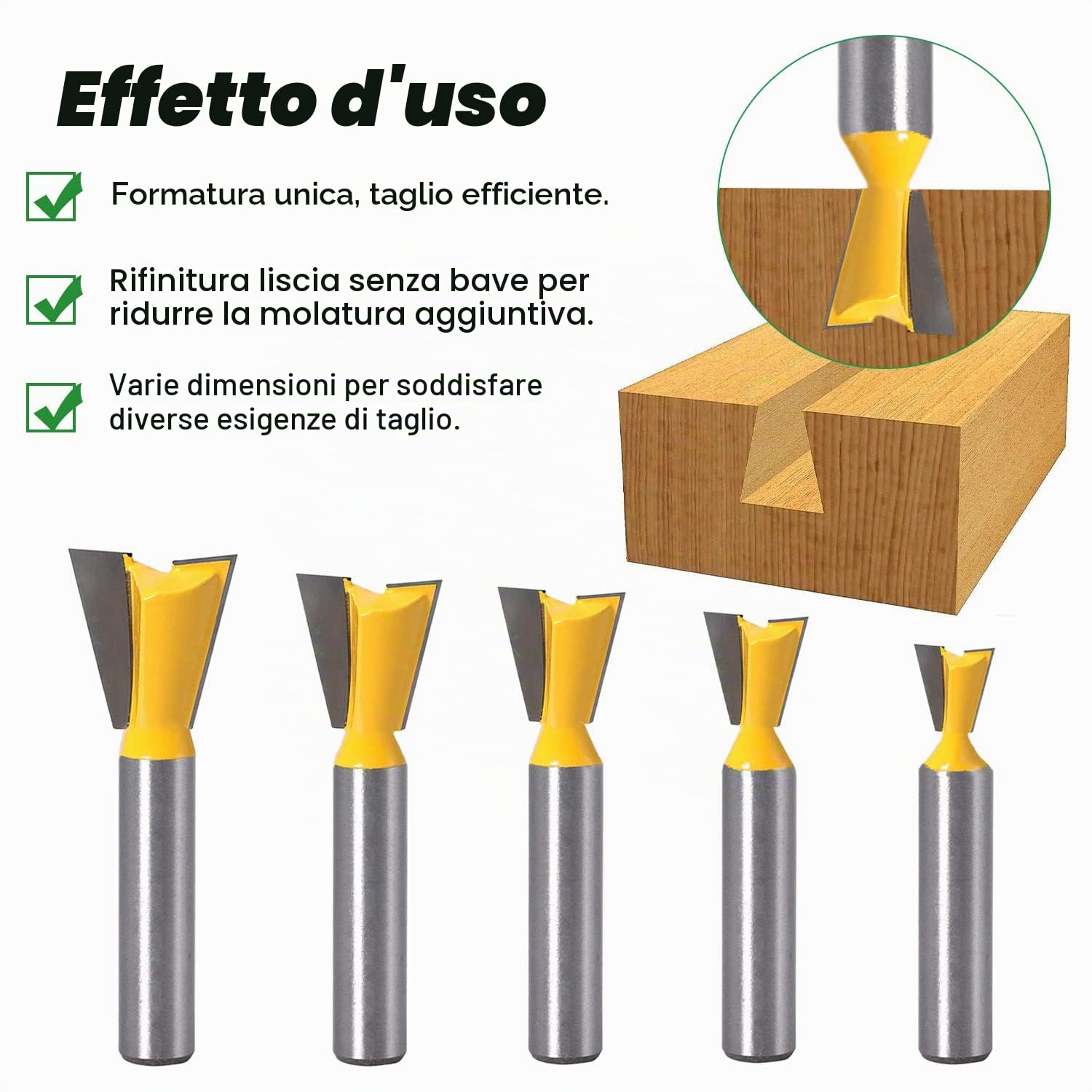 5 Pezzi Punta per Router a Coda di Rondine, Fresa per Legno Con Gambo da 8 mm, Frese Professionali per Fresatrice Verticale, per Lavorazione (1/4" 1/2" 3/8" 5/8" 3/4") (5)