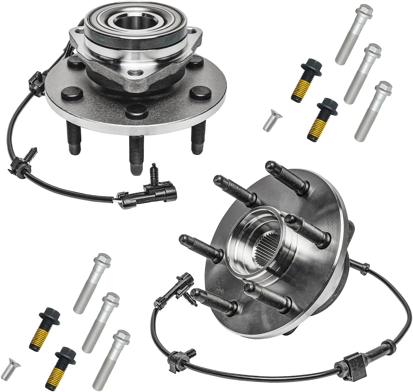 Detroit Axle - 4WD Front 4pc Wheel Bearing Hubs Kit for Chevy Silverado GMC Sierra Express Savana Yukon XL 1500 2500 Tahoe Escalade ESV EXT, 2 Wheel Bearing and Hubs 2 Bolts Mounting Replacement