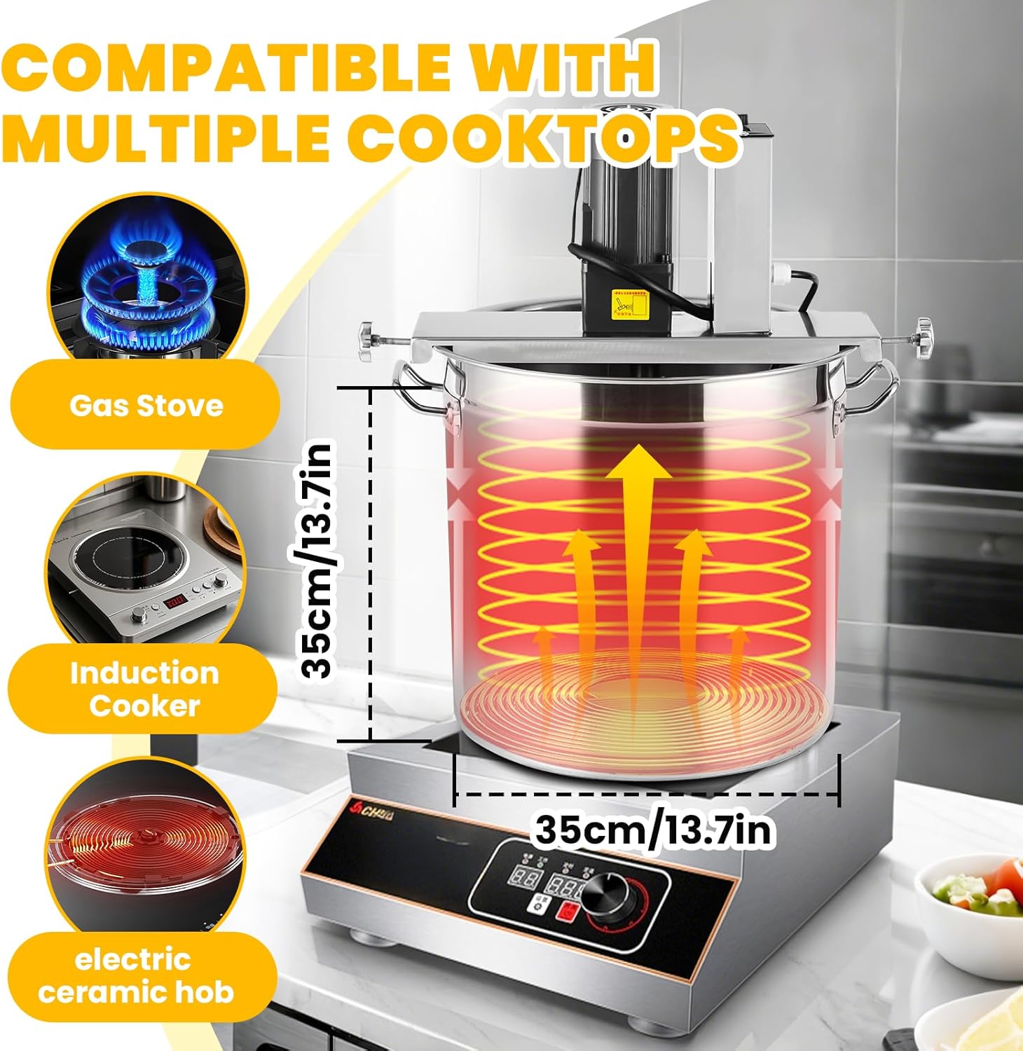 Automatic Food Mixer 25L/6.6 Gal Sauce Stirrer Frying Machine Electric Mixer Machine Commercial Pot Seasoning Bottom Soup Sauce Stirrer for for Making Jam, Sauce (110V)