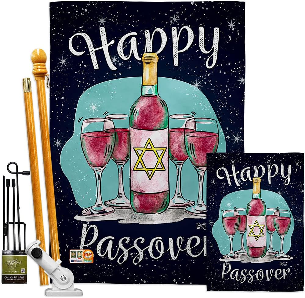 Happy Passover House Flag Religious Wine Celebration Festival Holiday Jewish Hanukkah David Small Decorative Gift Yard Banner Made In USA 28 X 40