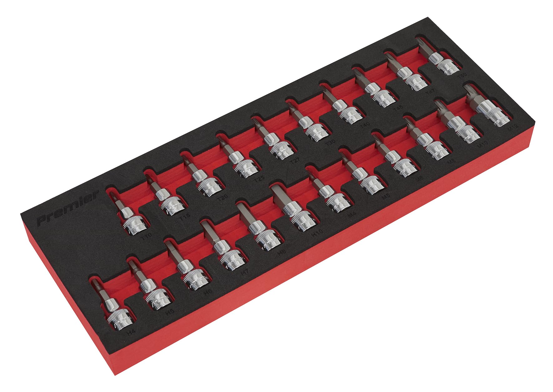 Sealey AK6243 22PC 3/8"Sq Drive TRX-Star*/Hex/Spline Socket Bit Set, Red, Variety Pack