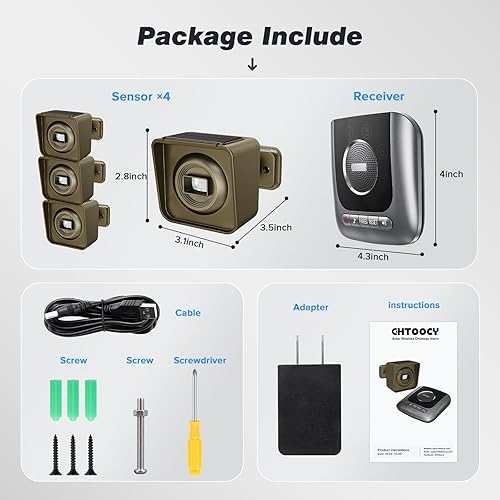 Miniatura 7 de Alarma solar inalámbrica para entrada exterior de 12 milla de largo alcance, 3 sensibilidades y resistente a la intemperie para alarma de seguridad